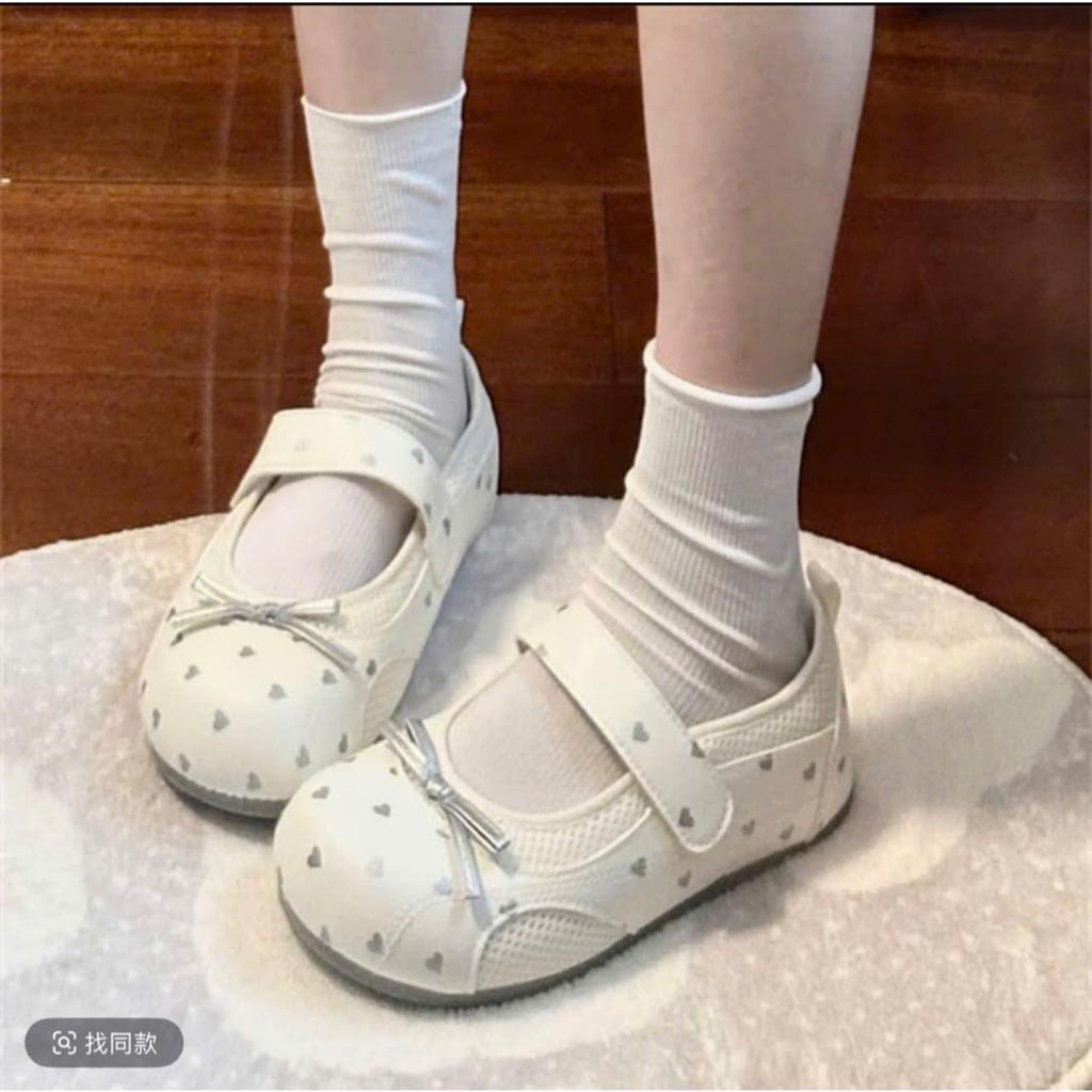 Giày Búp Bê Nữ Mary Jane Họa Tiết Trái Tim, Quai Dán Phong Cách Hàn Quốc - Lù Store - 6-15