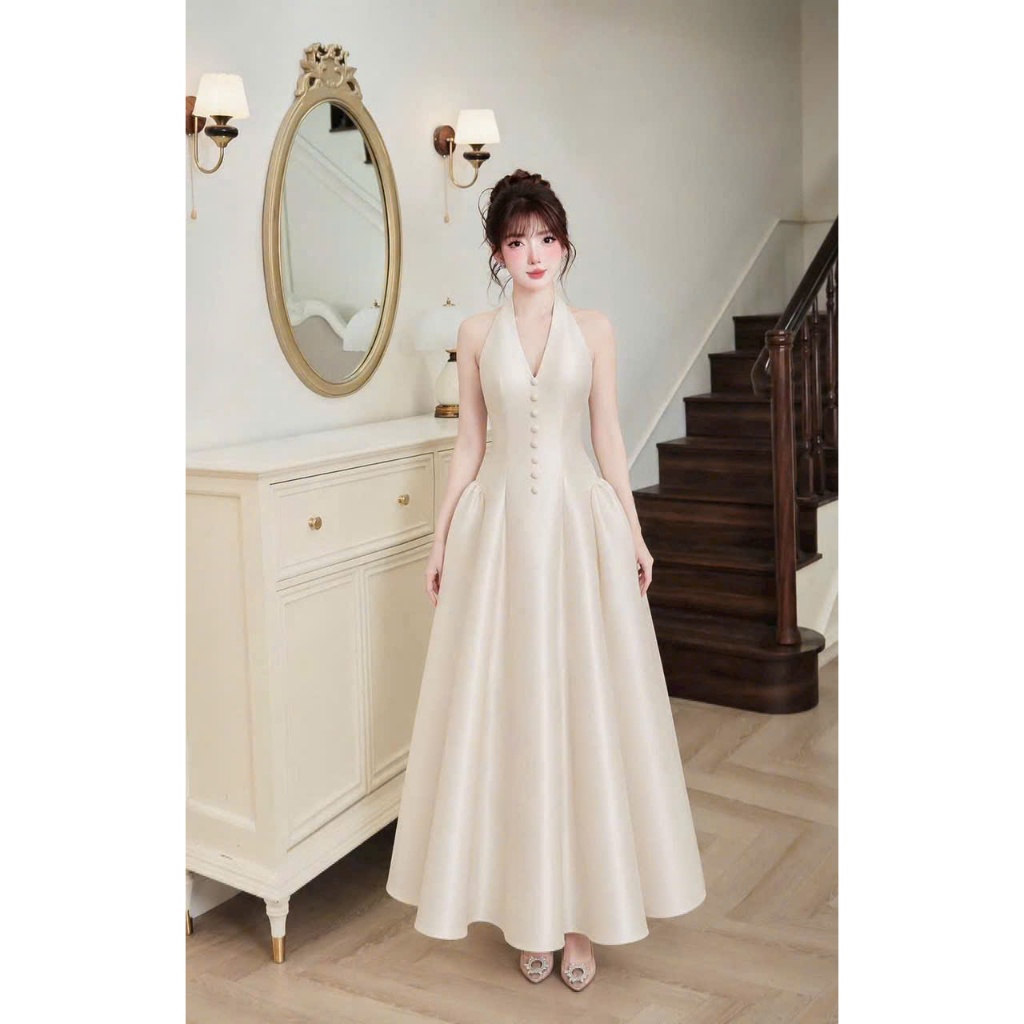 LORIS - Mimosa Dress, đầm tafta cổ yếm dài