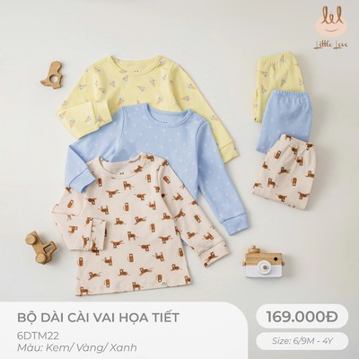 Bộ Dài Tay Cài Vai In Họa Tiết LiL Little Love [ Mềm, Mát, Mịn Co Dãn Và Thấm Hút Mồ Hôi Tốt] Size 6M - 4Y (6DTM22
