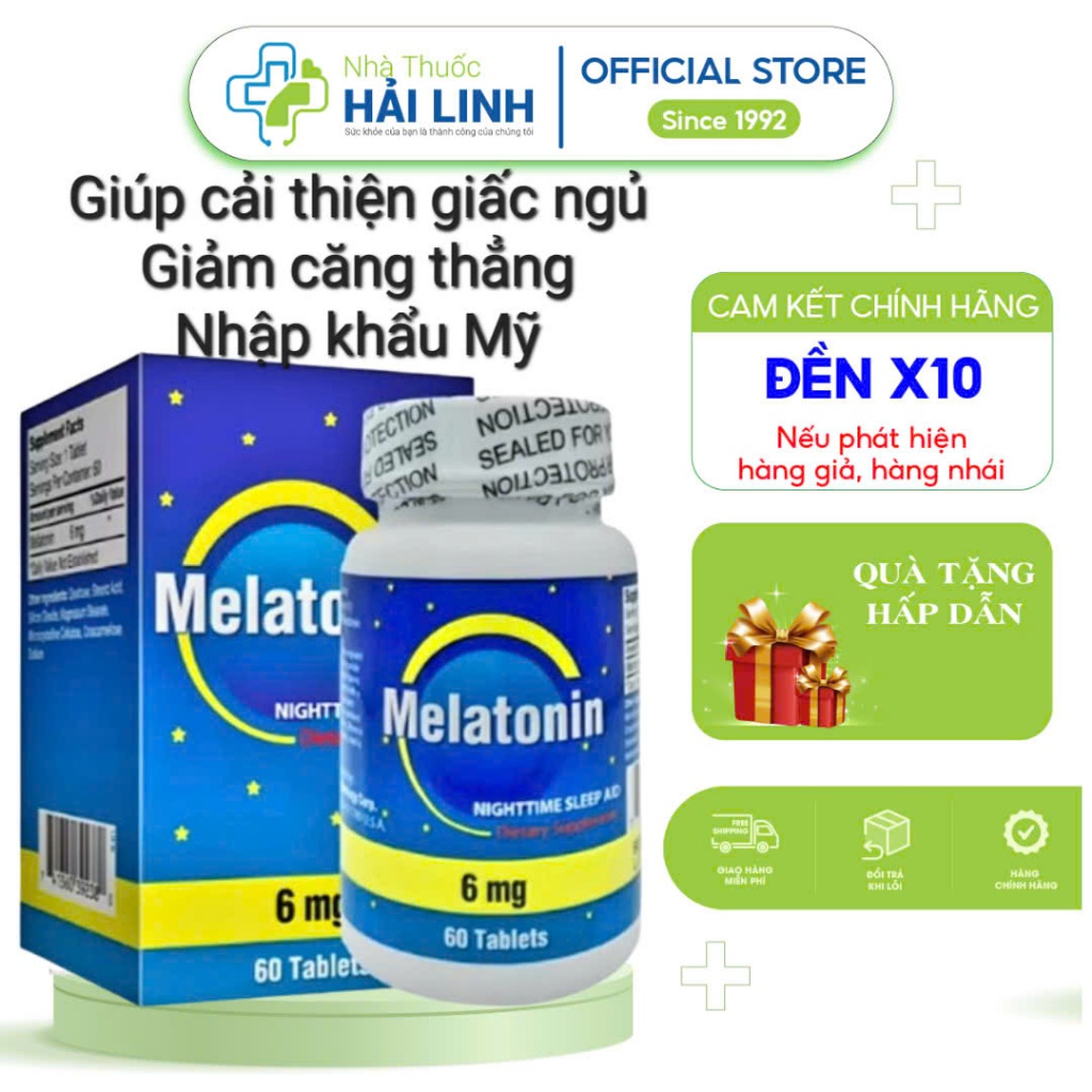 Viên uống NU-HEALTH Melatonin 6mg ⚡️ Tặng quà ⚡️ Hỗ trợ giấc ngủ, giảm căng thẳng (60 viên)