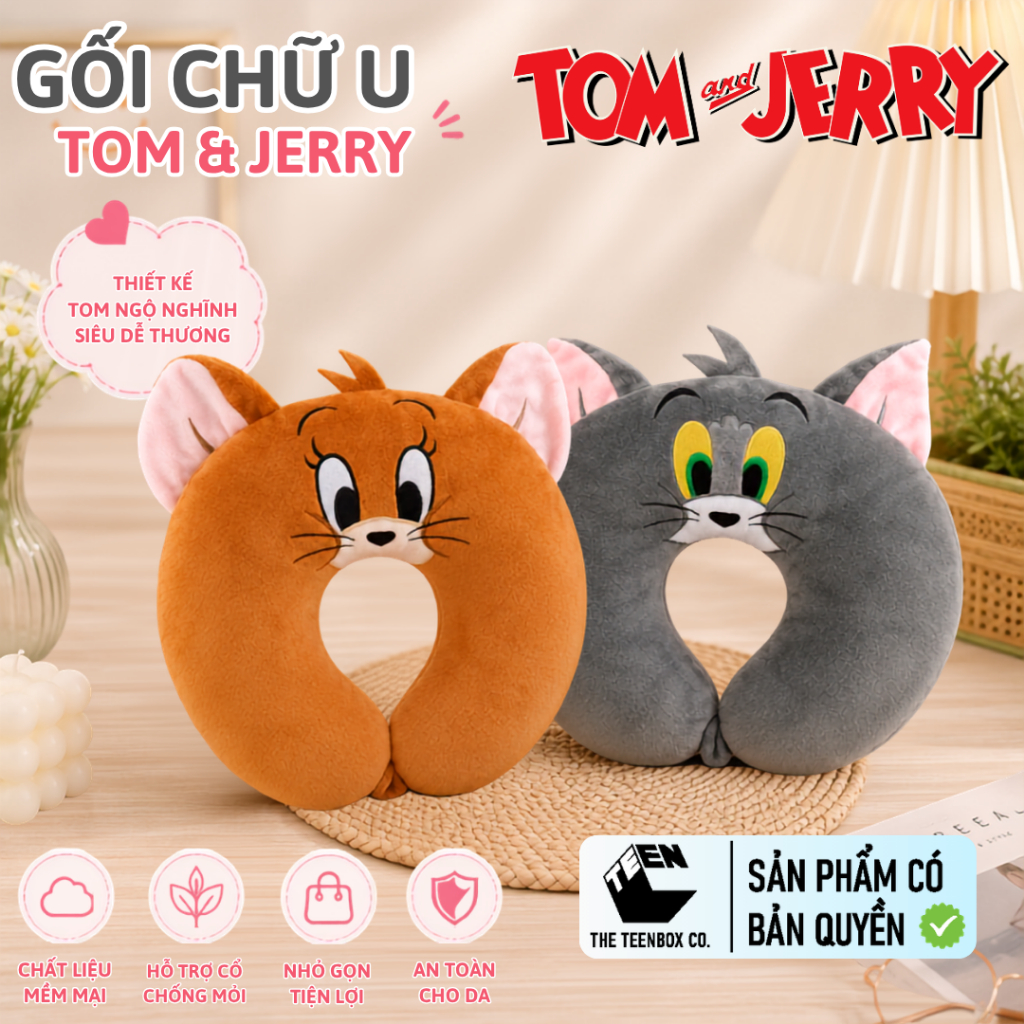 Gối Cổ Tom & Jerry 30cm Chính Hãng | Gối Chữ U Kê Cổ Du Lịch Mềm Mịn Tom Jerry, Teenbox Phân phối