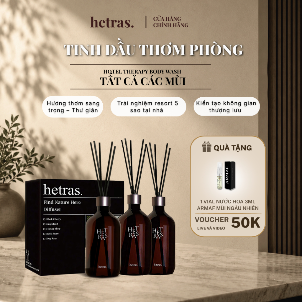[ Suri x Hetras] Tinh Dầu Thơm Phòng Hetras. Set 2 Chai 500ML - Tất Cả Các Mùi - Premium Diffuser 2E