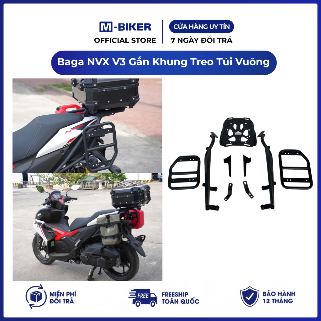 Baga NVX V3 Gắn Khung Treo Bình Xăng, baga nvx v3 gắn khung treo túi vuông | M-Biker