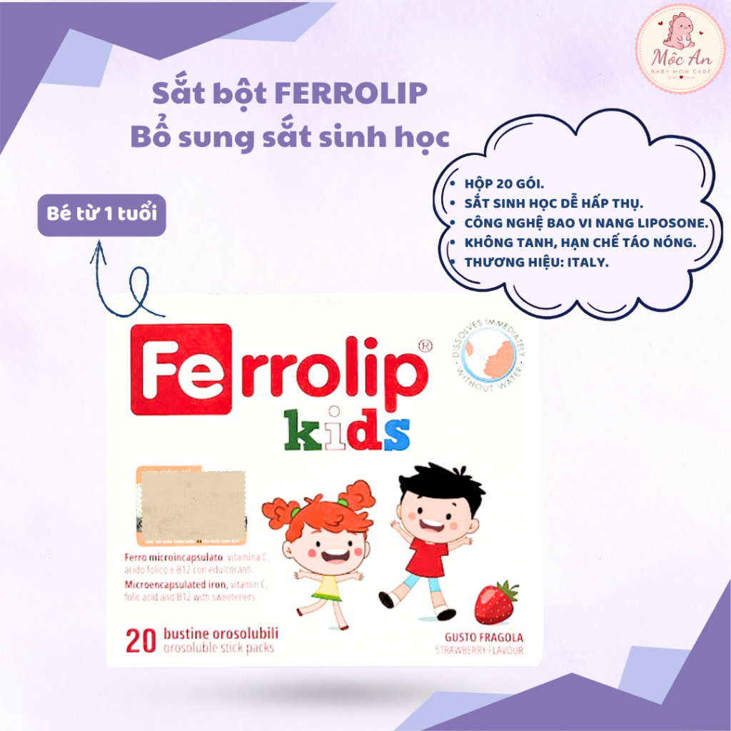 Sắt bột Ferrolip kids vị dâu cho bé từ 1 tuổi