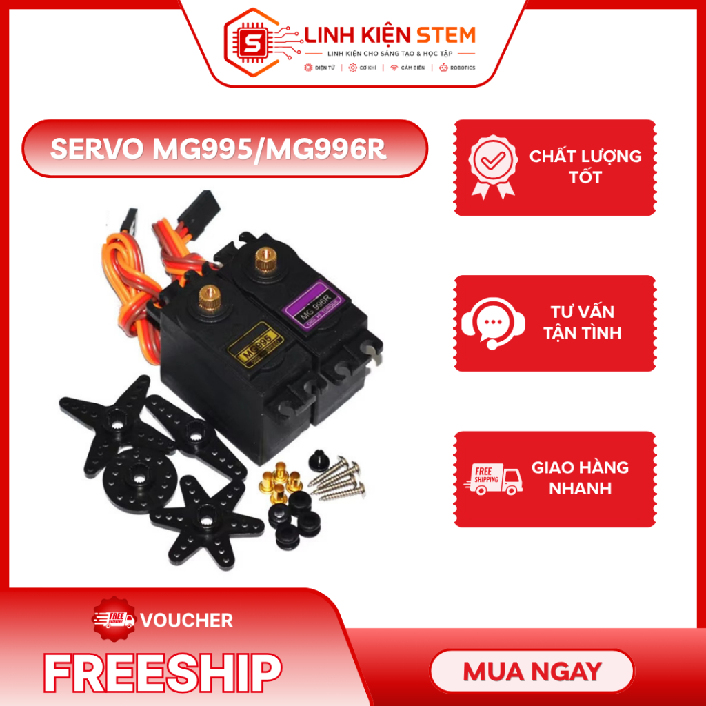 Động Cơ Servo MG995/MG996R bánh răng 100% kim loại, siêu khỏe (góc 180 độ và 360 độ)