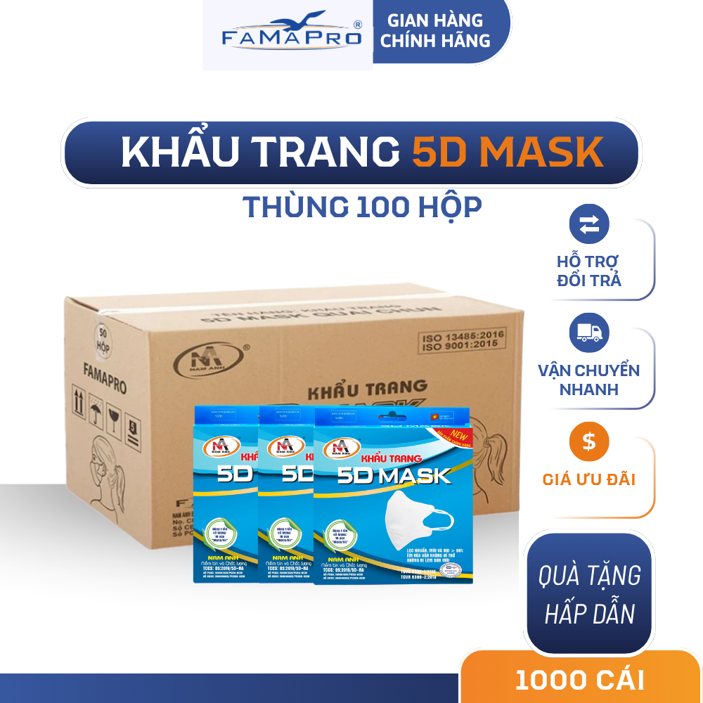 [5D MASK - THÙNG] Khẩu trang  3 lớp Famapro 5D MASK (10 cái / Hộp)