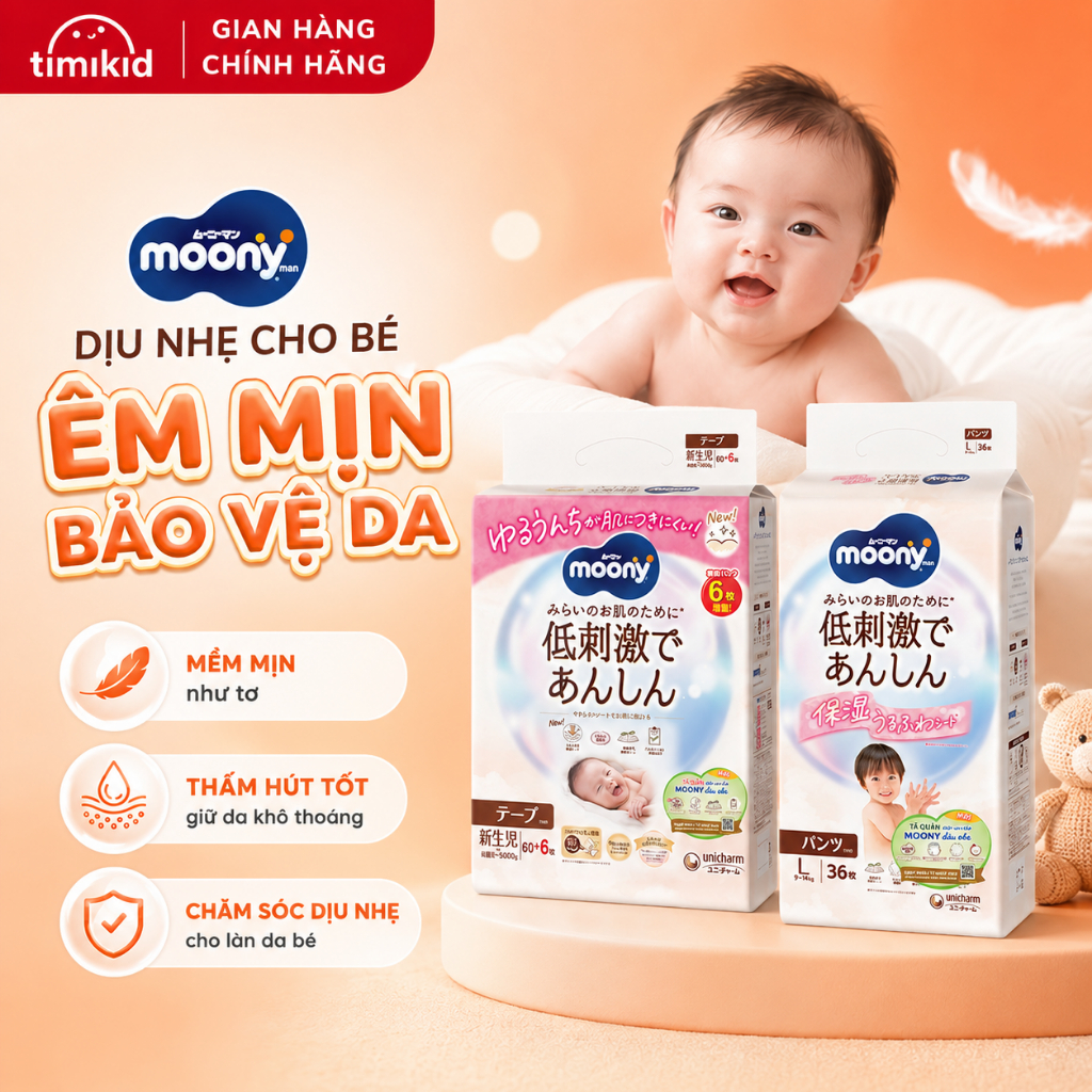 [CHÍNH HÃNG] Bỉm Moony Chính Hãng UNICHARM Bỉm Moony Trắng Diu Nhẹ Cao Cấp Cho Bé Đủ Size DÁN/QUẦN