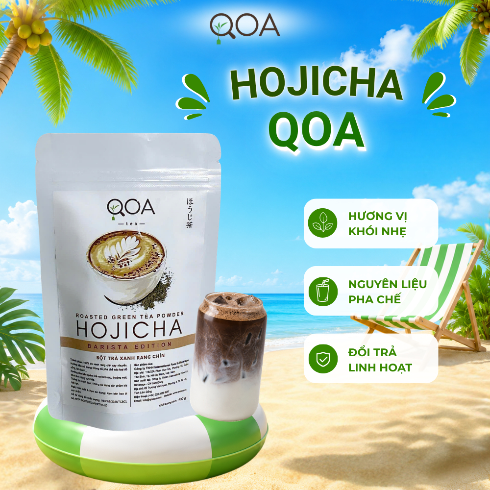 Bột Trà Rang Hojicha QOA Túi 100gr, Dùng Pha Chế Latte, Đá Xay