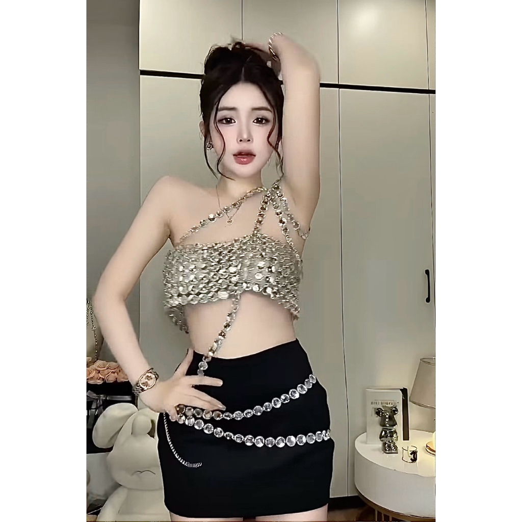 Áo phối dây đá bling bling ordertaobao