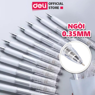Bút bi nước bút gel bút mực bấm văn phòng Deli mực đen ngòi 0.35mm học sinh mực đều, ngòi nhỏ có ruột thay thế
