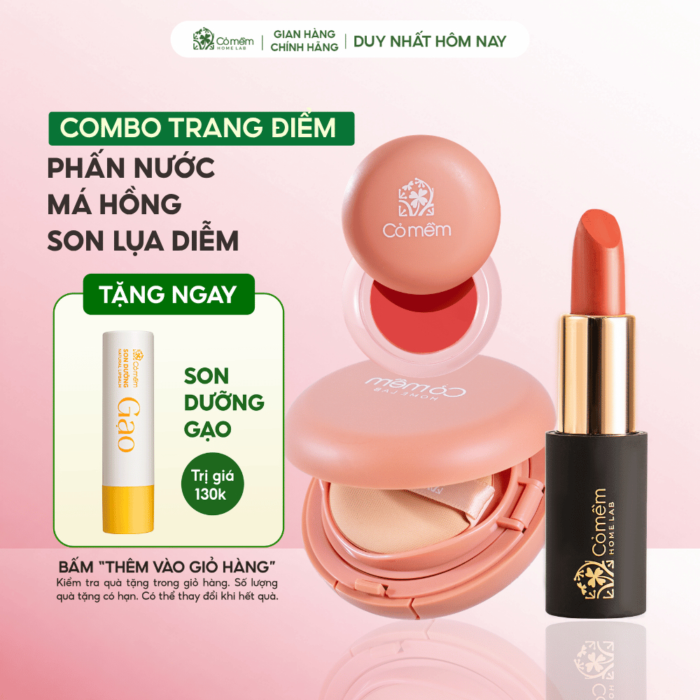 [Tone Da Sáng]Trọn Bộ Combo Makeup Trang Điểm Tự Nhiên Son Lụa Diễm Phấn Nước Kem Trang Điểm Cỏ Mềm