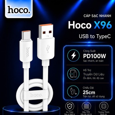 Cáp sạc nhanh PD100W USB to Type-C Hoco X96 hỗ trợ truyền dữ liệu dùng cho Android/15 trở lên dài 25cm