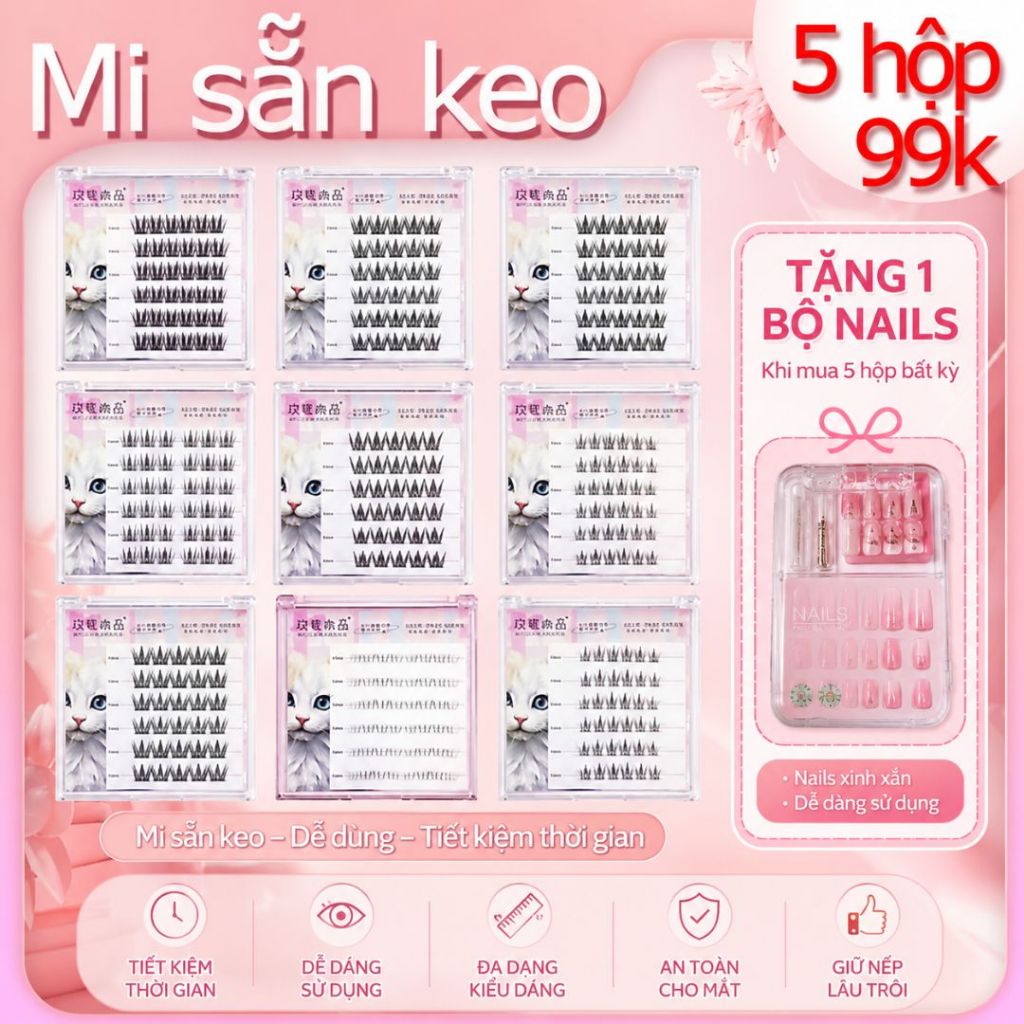 [99k/5 hộp + 1 hộp nail] Lông mi giả sẵn keo MJ ShangPin nối mi không cần keo, dễ gắn, tái sử dụng