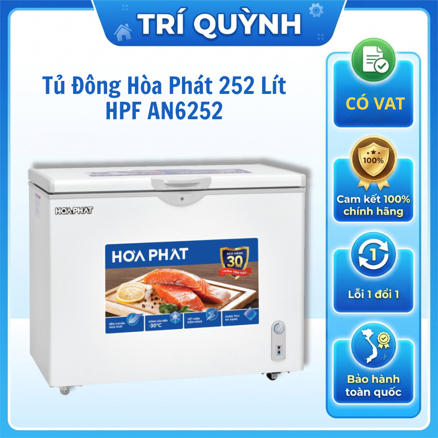 Tủ Đông Hòa Phát 252 Lít HPF AN6252 Dàn Lạnh Nhôm Có Bánh Xe Di Chuyển Bảo Hành 24 Tháng Toàn Quốc