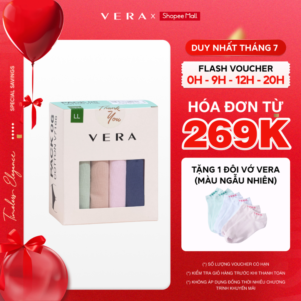 Combo túi zip 06 quần lót nữ cotton VERA thoáng khí kháng khuẩn 7166 [Giao màu ngẫu nhiên]