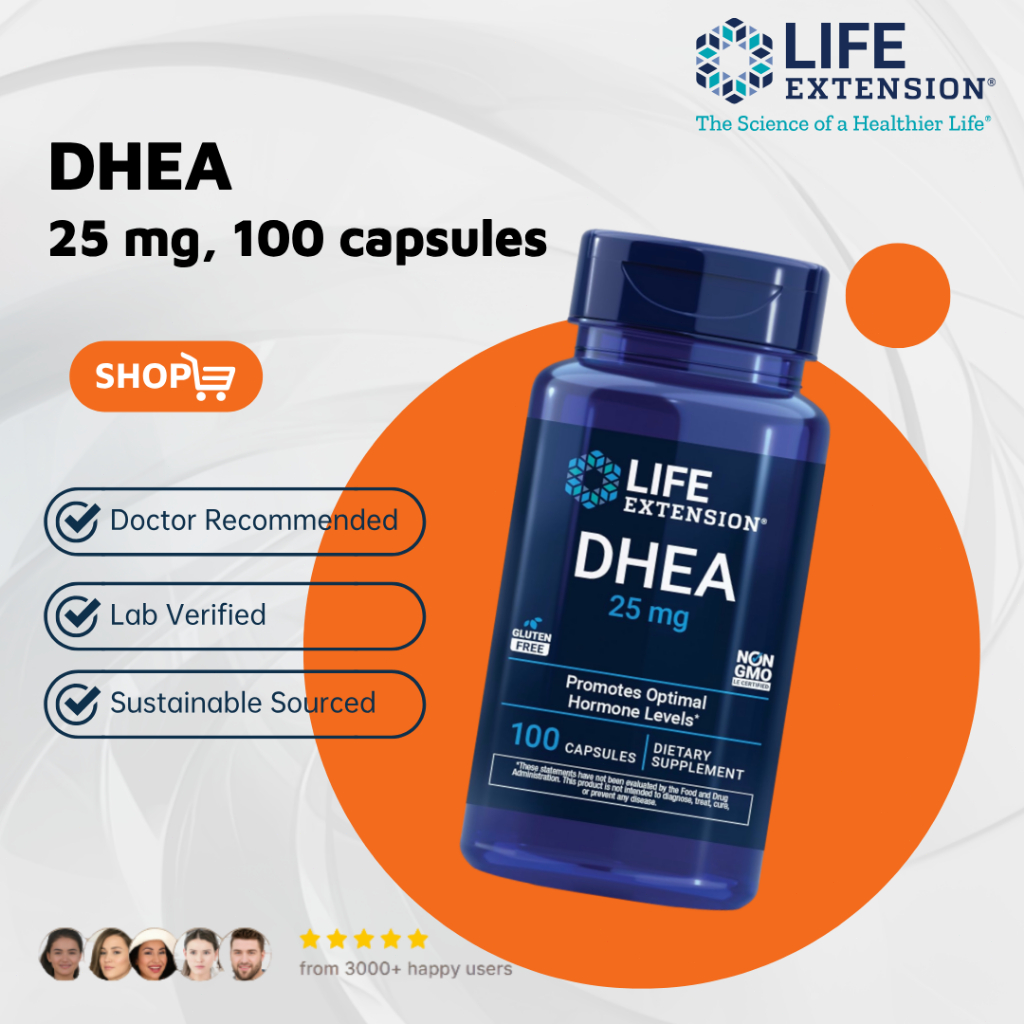 Life Extension DHEA 25mg hỗ trợ hormone cân bằng, xương khớp, cơ bắp