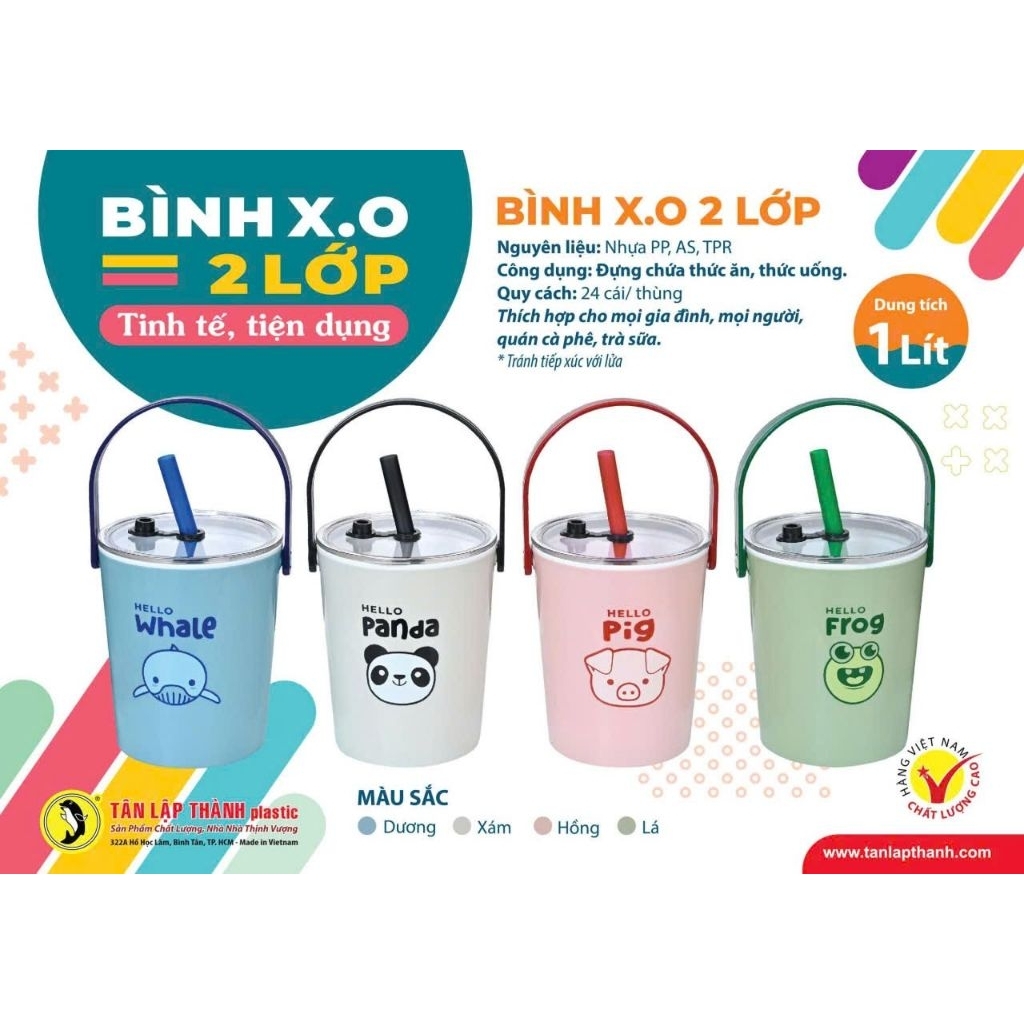 Bình trà sữa 1 lít & ly quai 700ml - nhựa Tân Lập Thành
