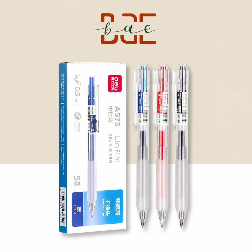 BÚT GEL BẤM DELI NGÒI 0.5MM A575 - MỰC XANH / ĐEN / ĐỎ