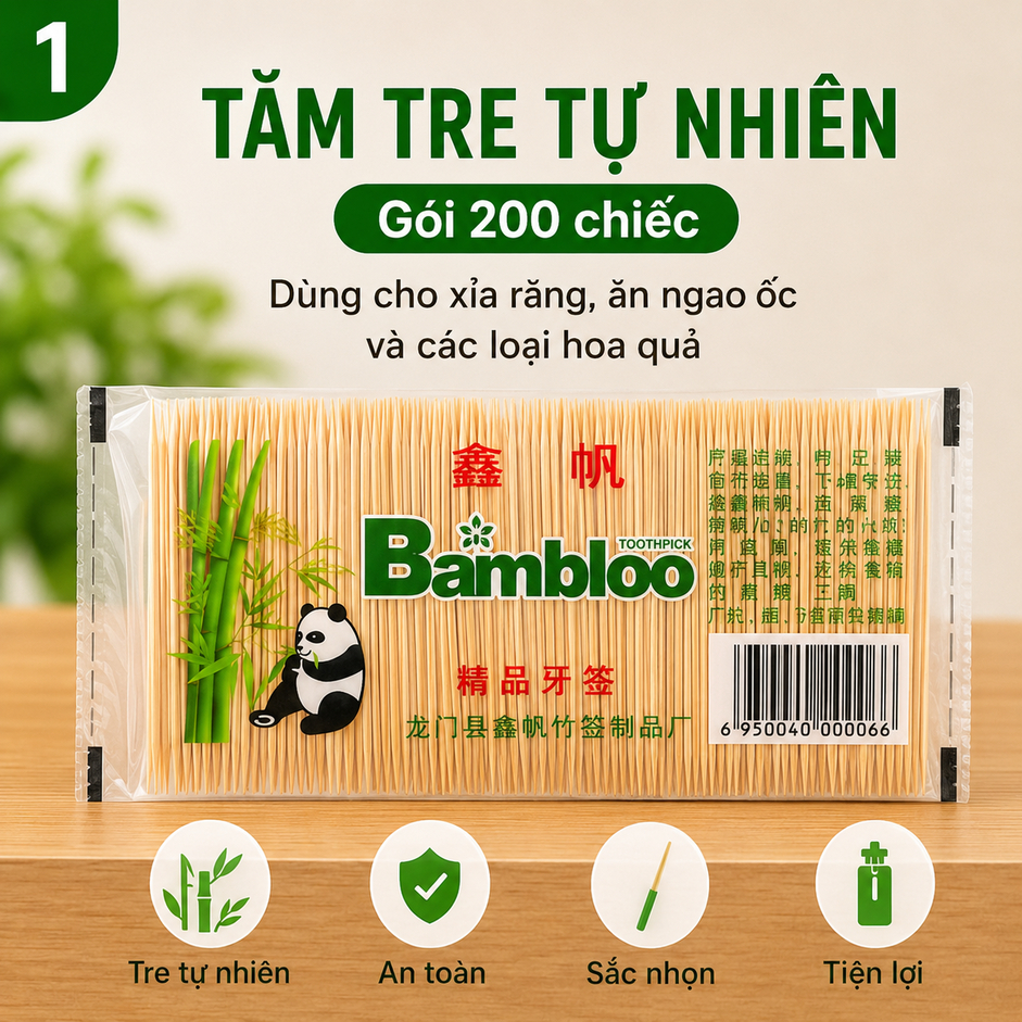 Gói 200 Tăm Tre Xỉa Răng Dùng Cho Ăn Ngao, Ốc và Các Loại Hoa Quả Tươi Ngon. -Bep360