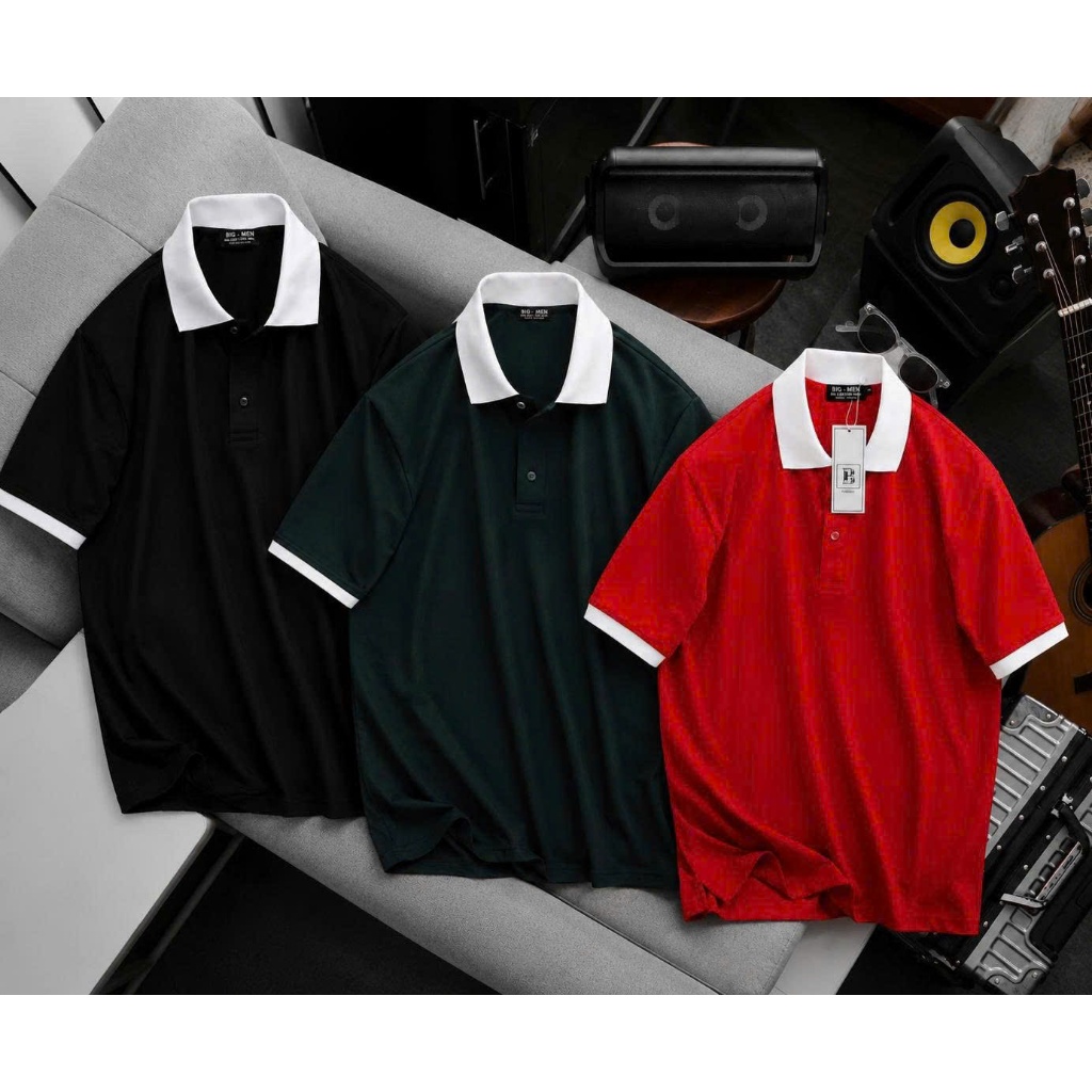[Bigmen] - Áo thun polo trơn phối cổ trắng bigsize nam cỡ đại <135kg - polo cổ trắng 2