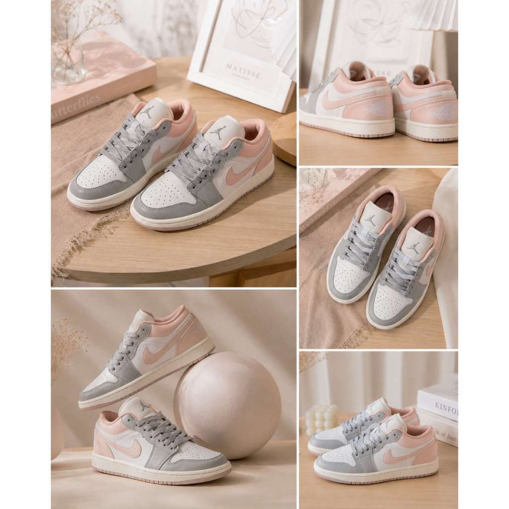 Giày JD 1 Low màu xám gót Hồng siêu xinh, JD low chunky Jordan 1 Low Wolf Grey/ Particle Rose