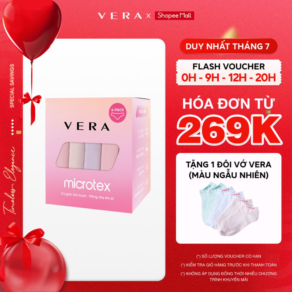Hộp 06 chiếc quần lót nữ sợi Microfiber mát mịn, co giãn, kháng khuẩn - VERA 6323 [Giao màu ngẫu nhiên]