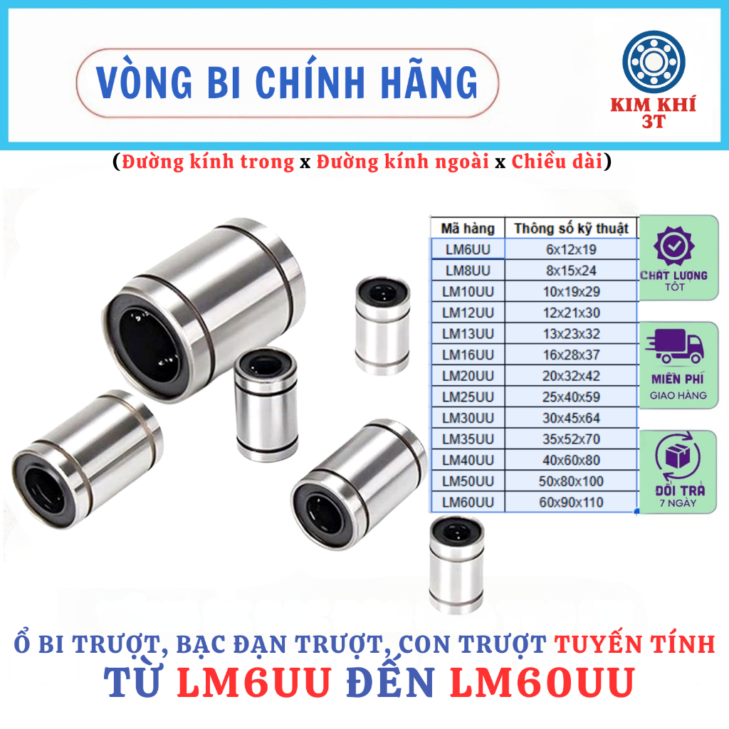 Ổ bi trượt, Bạc đạn trượt LM6 LM8 LM10 LM12 LM13 LM16 LM20 LM25 LM30 LM35 LM40 - Hàng chính hãng