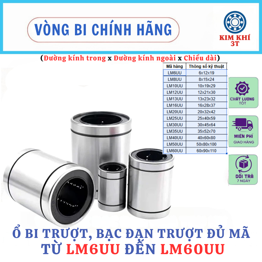 Ổ bi trượt, Bạc đạn trượt bền bỉ chịu tải LM16 LM20 LM25 LM30 LM35 LM40 LM50 LM60 - Hàng chính hãng