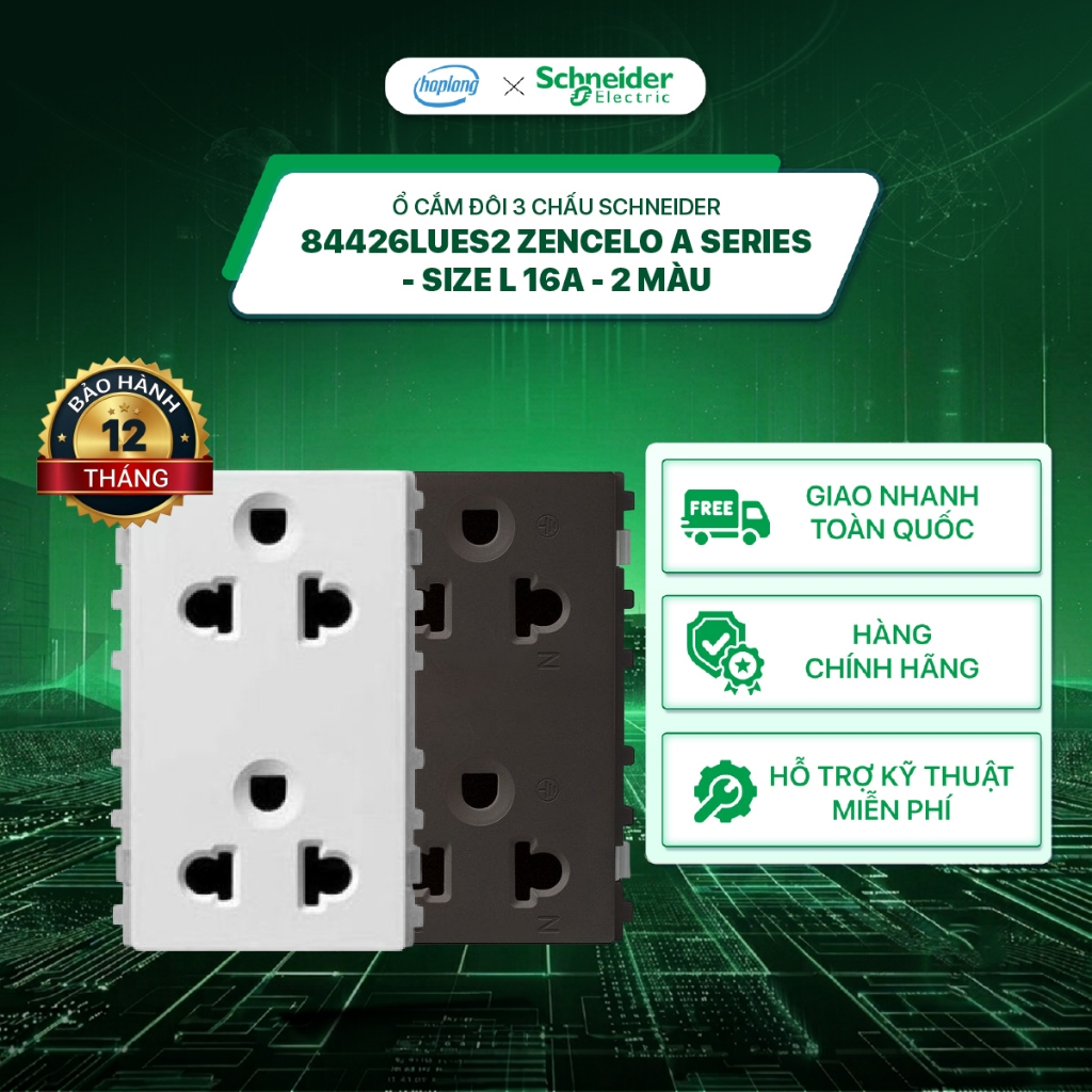 Ổ cắm đôi 3 chấu Schneider 84426LUES2_WE_G19 - ZENcelo A - Size L 16A - 2 màu - 84426LUES2_BZ_G19