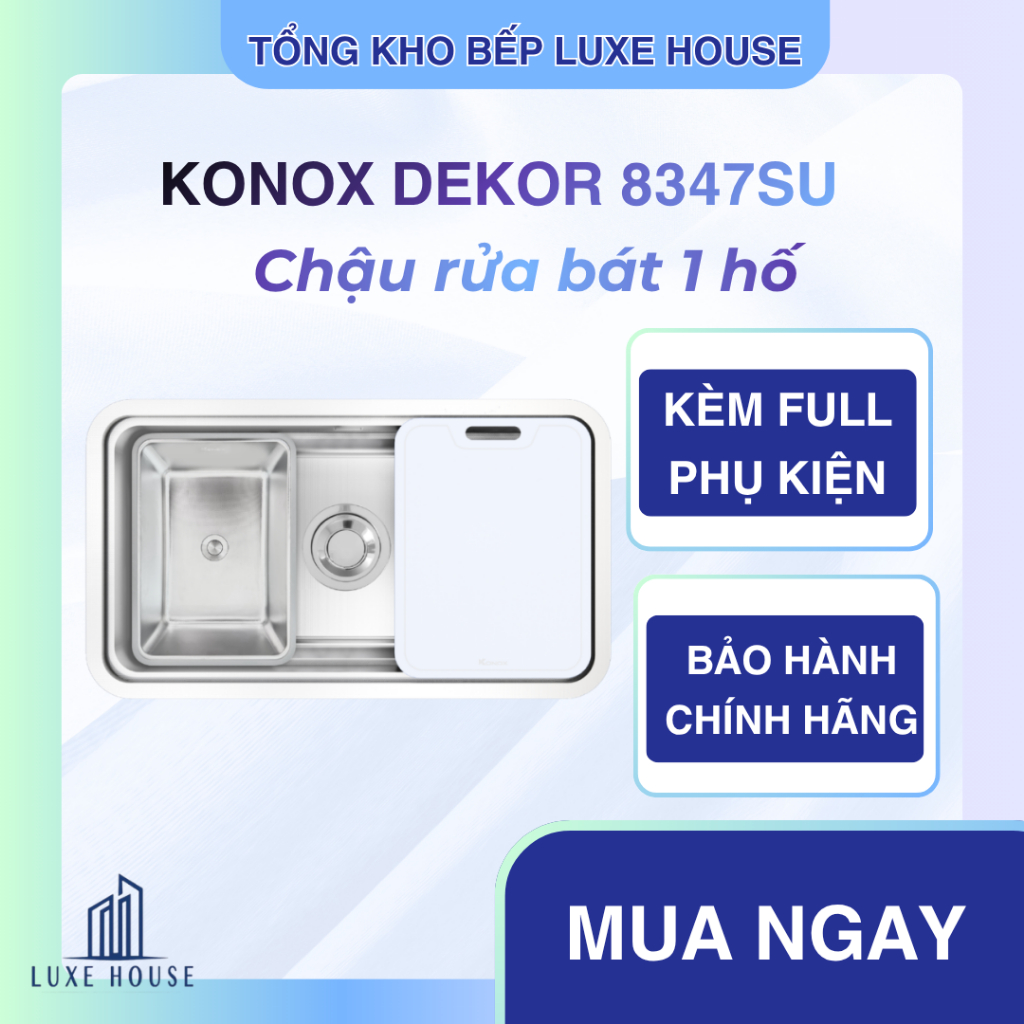 Chậu rửa bát 1 hố chống xước Konox Dekor 8347SU Full phụ kiện + Tặng vòi Reno