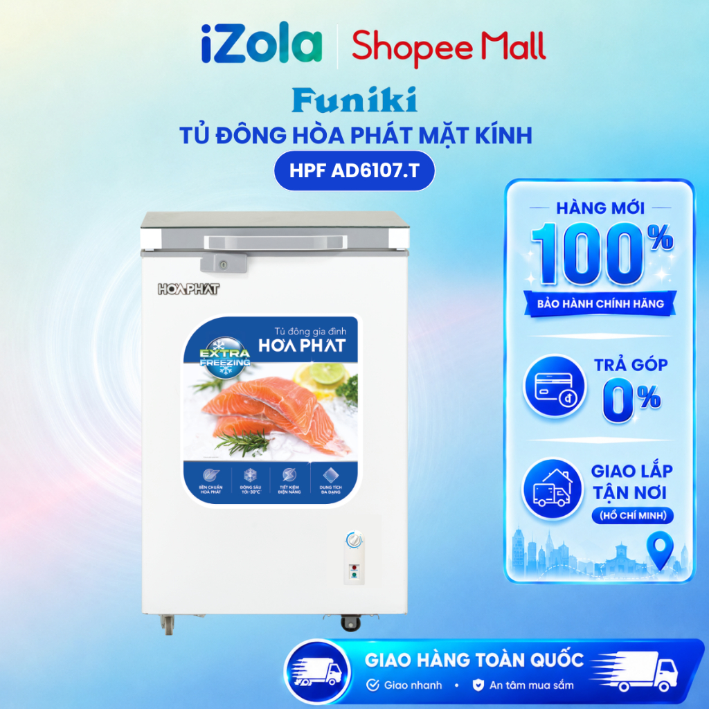 Tủ đông Hòa Phát mặt kính 1 ngăn 1 cánh 107 lít HPF AD6107.T - Hàng chính hãng