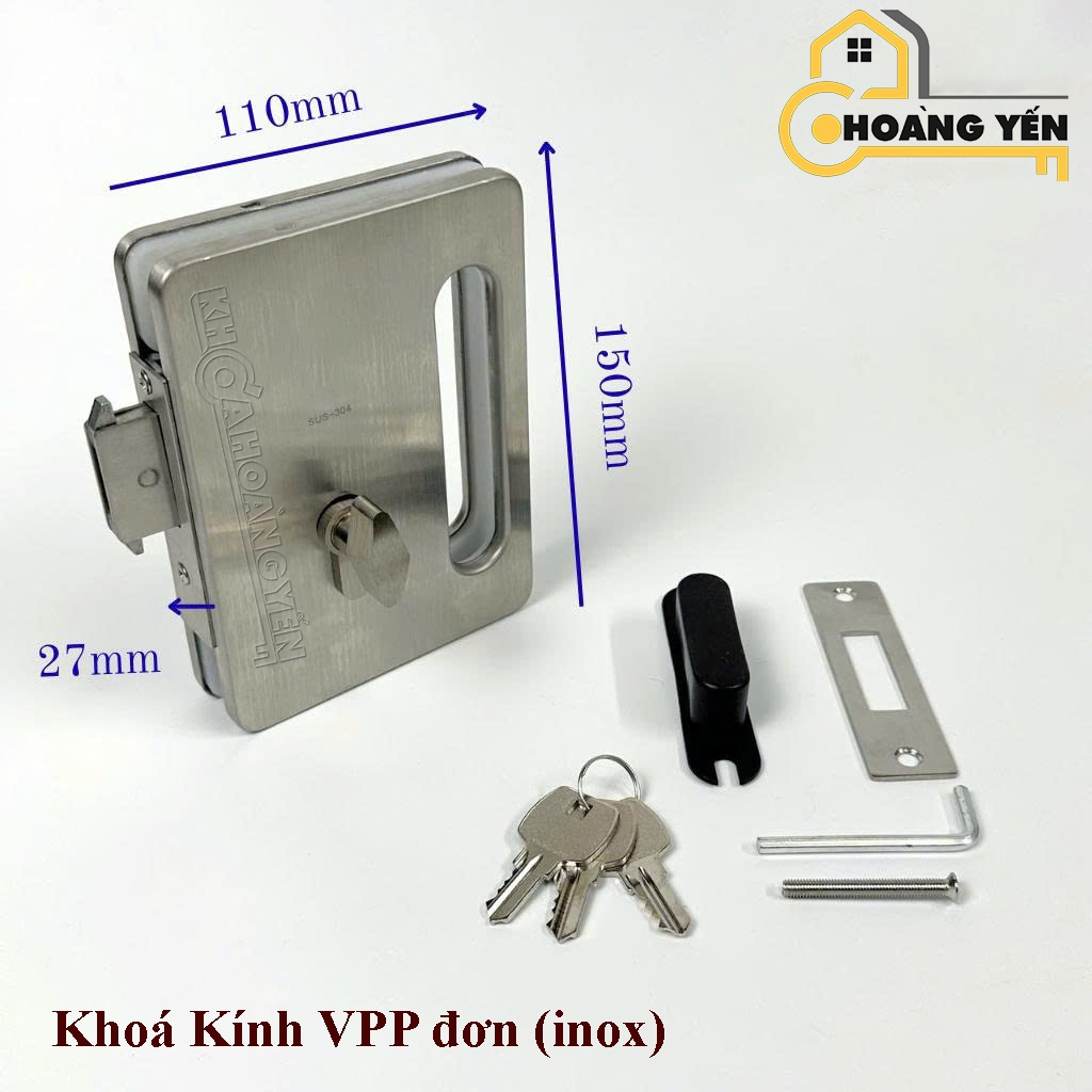 Khóa tay nắm âm cửa kính lùa 2 cánh, Khóa cửa lùa, khóa móc cửa kính lùa Vuông VPP
