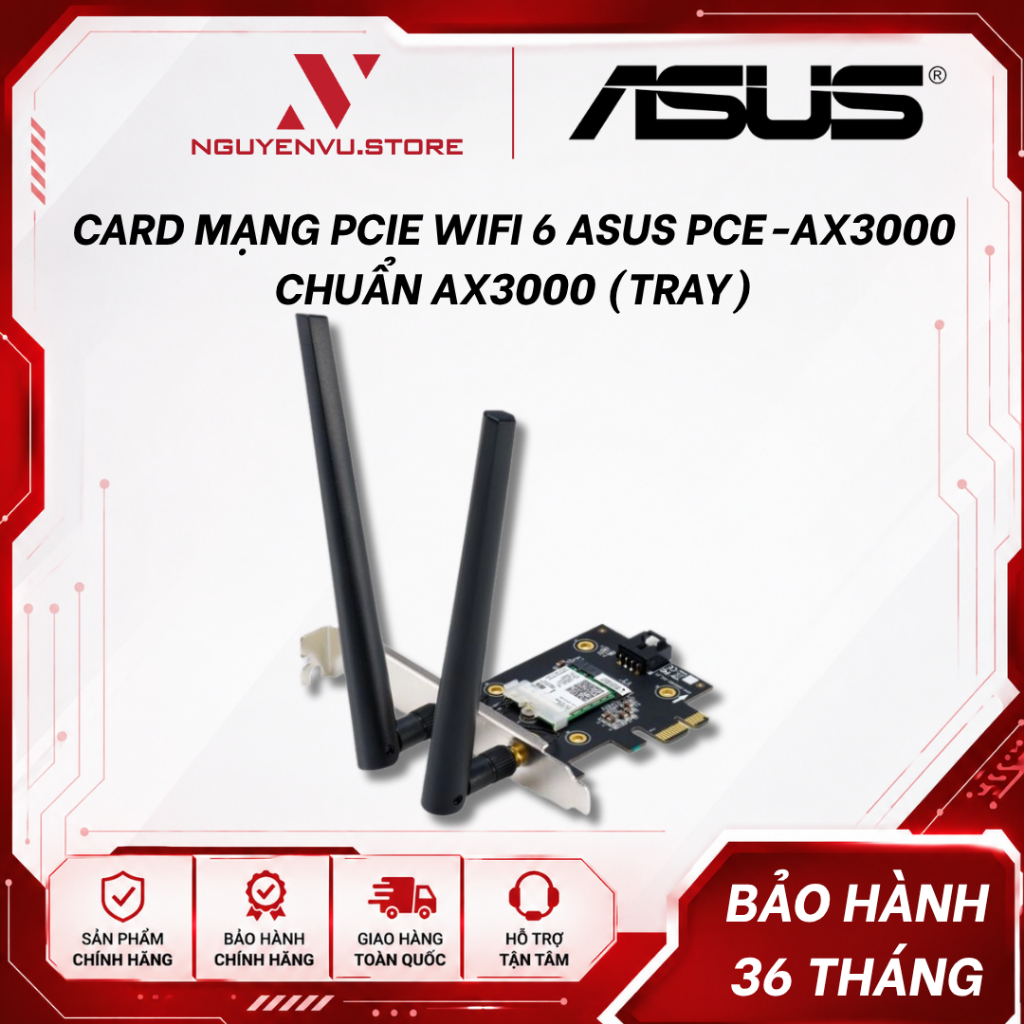 Card mạng PCIe WiFi 6 ASUS PCE-AX3000 Chuẩn AX3000 - Hàng chính hãng