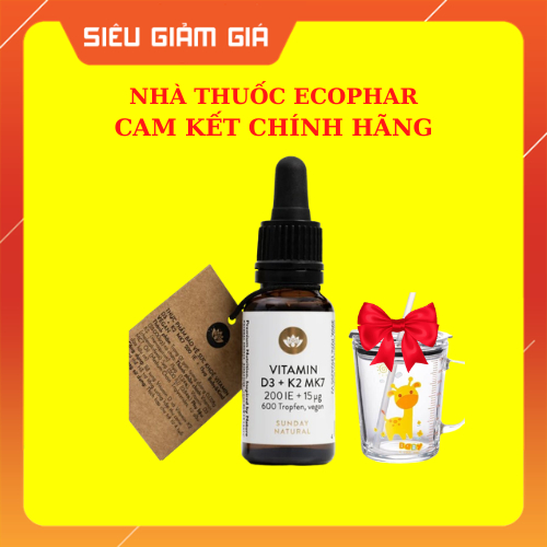 Sunday Natural - VITAMIN D3 + K2 MK7 200 IU + 15µg THUẦN CHAY cho trẻ em 0-4 tuổi Lọ 10ml - NT ECOPH