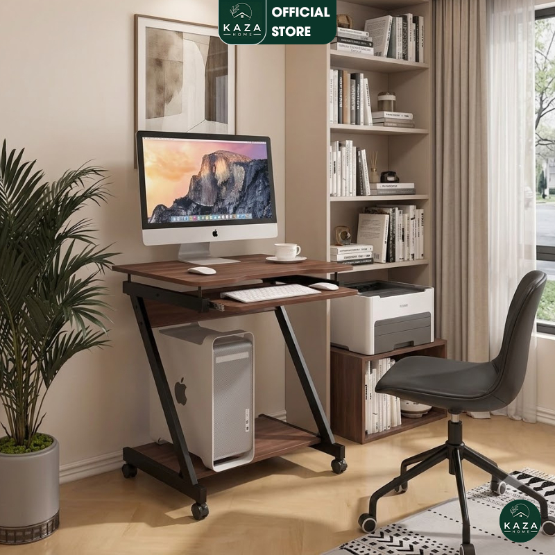 Bàn làm việc 2 tầng chân sắt chữ Z chân bánh xe di chuyển dễ dàng thương hiệu KAZA - GM220
