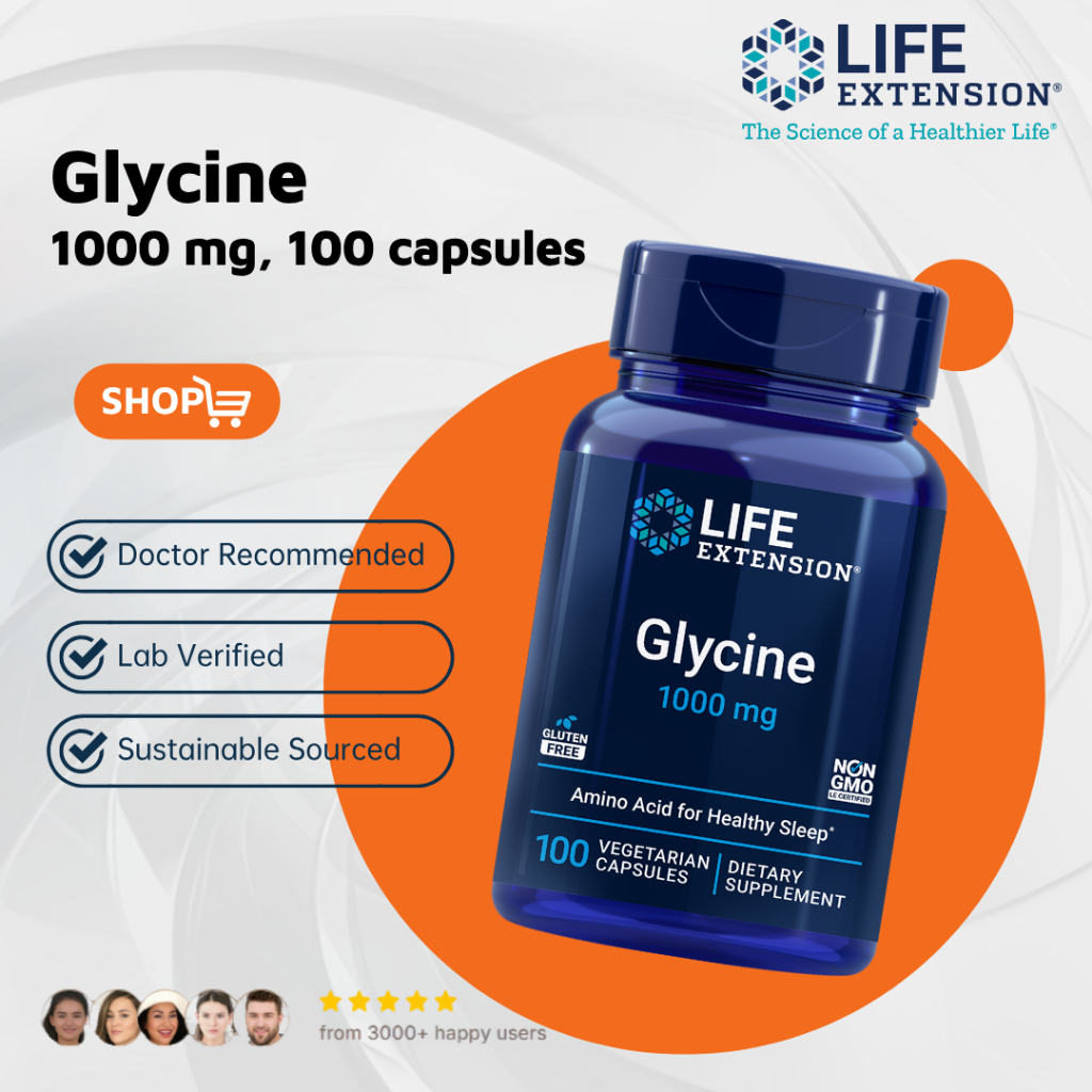 Viên uống Life Extension Glycine 1000mg hỗ trợ thư giãn, ngủ ngon 100 viên