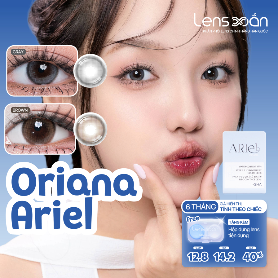 Kính áp tròng 6 tháng LENS XOẮN lens xám nâu tự nhiên trong veo không viền ISHA ORIANA ARIEL