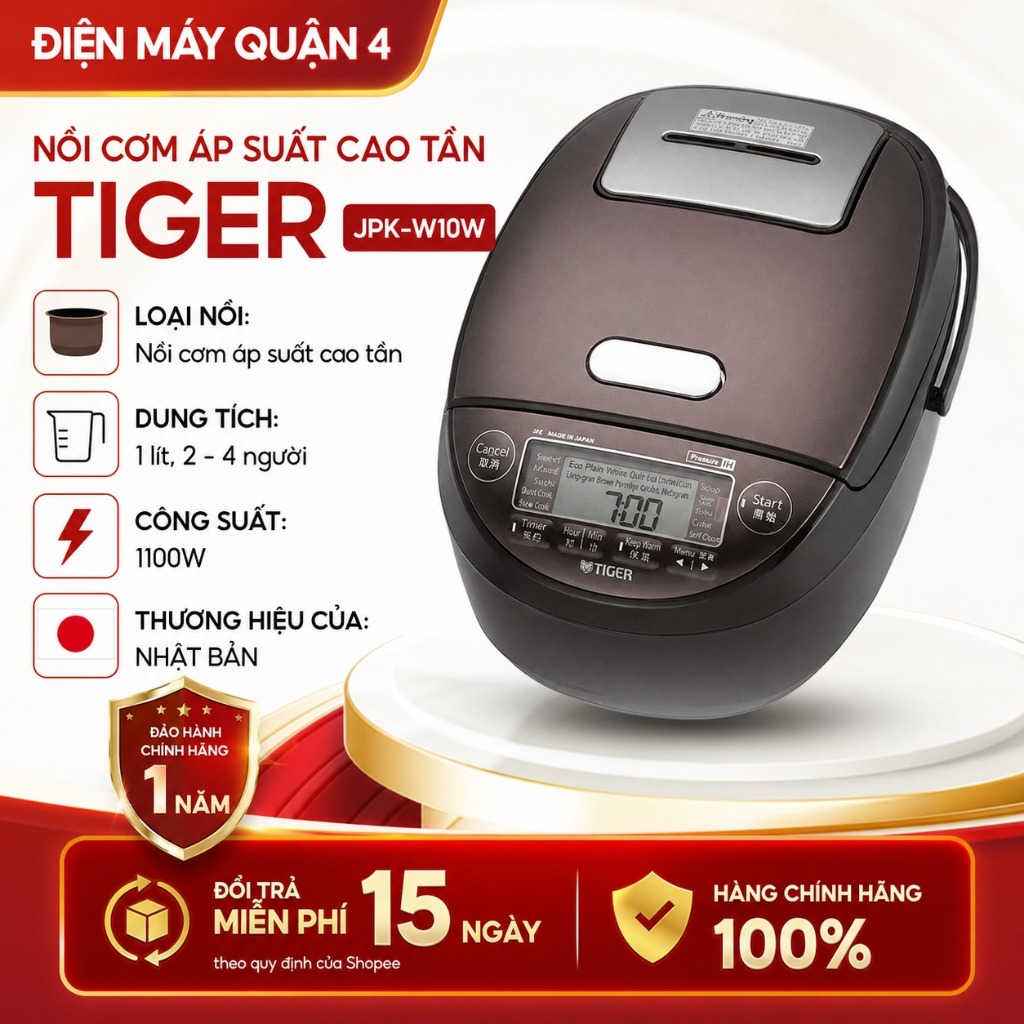 Nồi Cơm Áp Suất Cao Tần Tiger IH 1L JPK-W10W và 1.8L Tiger JPK-W18W