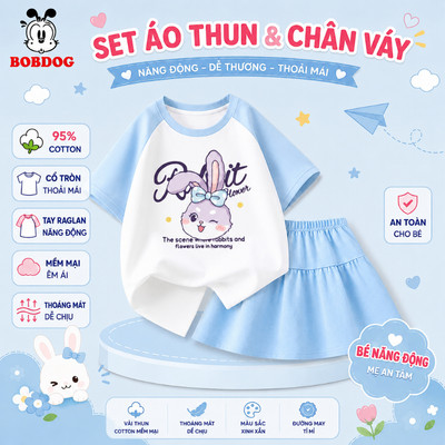 BOBDOG Sét váy cho bé gái, áo phông kèm chân váy xòe có quần bảo hộ chất cotton mềm mát in hình kuromi cho bé PV1
