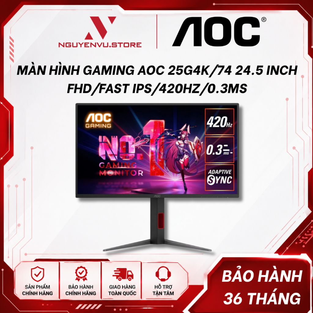 Màn Hình gaming AOC 25G4K/74 24.5 inch (FHD/Fast IPS/420Hz/0.3ms) - Hàng Chính Hãng