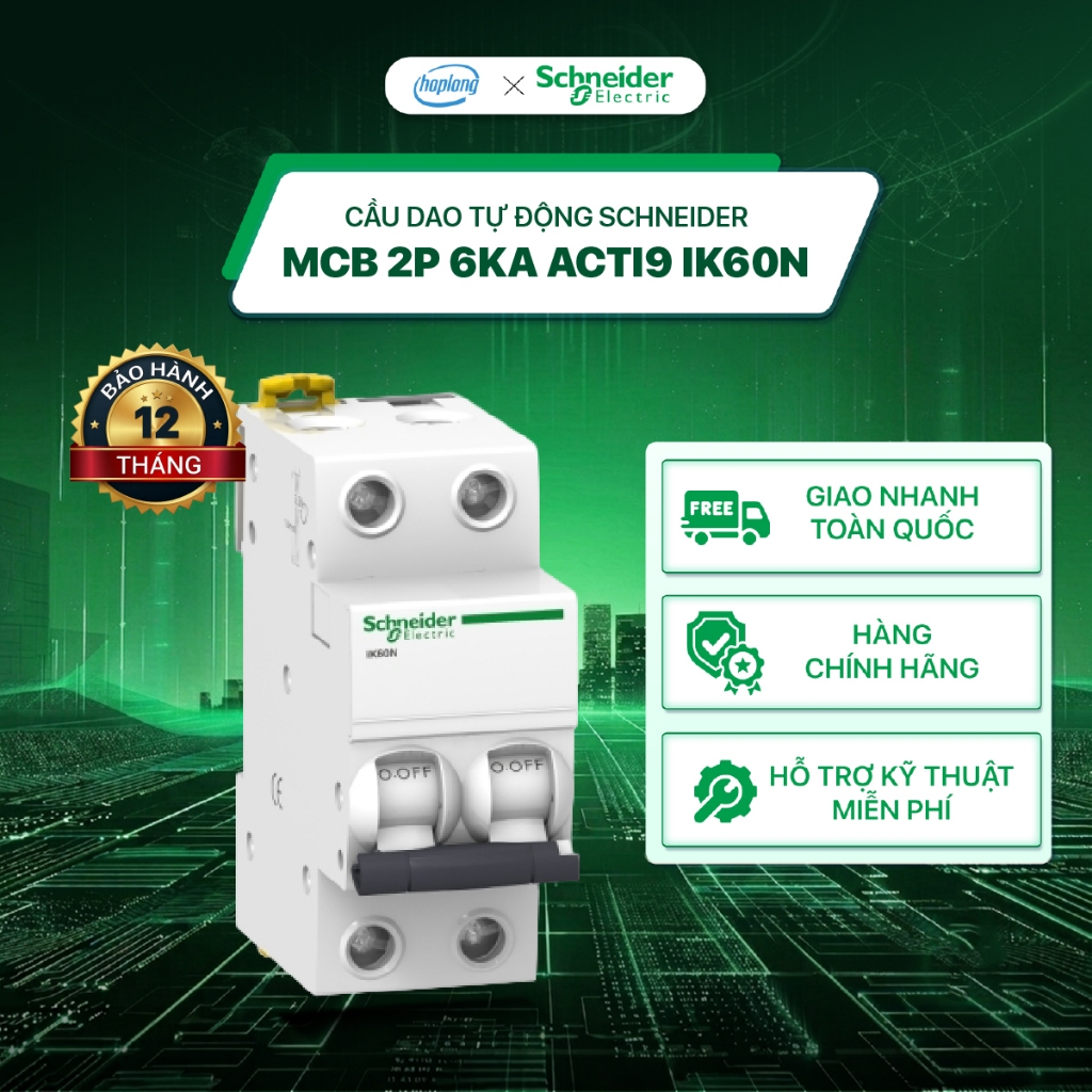 Cầu dao tự động MCB 2P Acti9 iK60N Schneider A9K242 - Aptomat chống quá tải ngắn mạch
