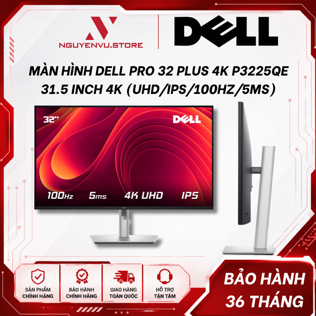 Màn hình Dell Pro 32 Plus 4K P3225QE 31.5 inch 4K (UHD/IPS/100Hz/5ms) - Hàng Chính Hãng