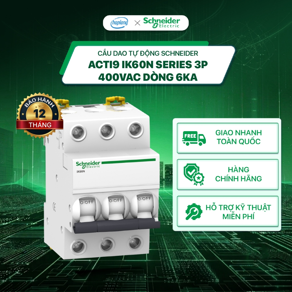 [Full] Cầu dao tự động Schneider A9K243 - Acti9 iK60N Series 3P 400VAC Dòng 6kA