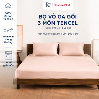 Bộ Ga Gối 3 Món Lụa Tencel Ru9 Cao Cấp | Mềm Mịn Mát Lạnh | Nhiều Màu - Màu Trơn | Kích Thước 1m6 x 2m ; 1m8 x 2m
