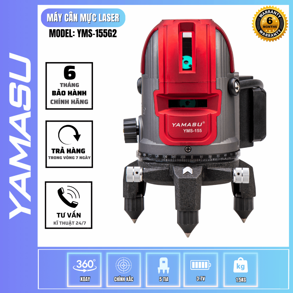 Máy Cân Bằng Laser 5 Tia Xanh YAMASU YMS-155G2 Tia Xanh Siêu Sáng Chính Hãng Cân Bằng Tự Động Phím C