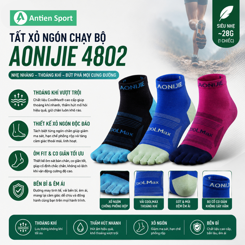 Tất/ vớ xỏ ngón thể thao dành cho chạy bộ AONIJIE E4802