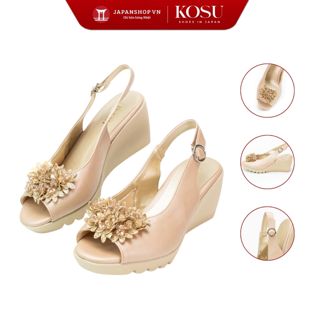 Sandal đế xuồng hoa cúc KOSU cao 8cm, sandan hở mũi siêu nhẹ, chống thấm nước trơn trượt K-24012 Nhậ