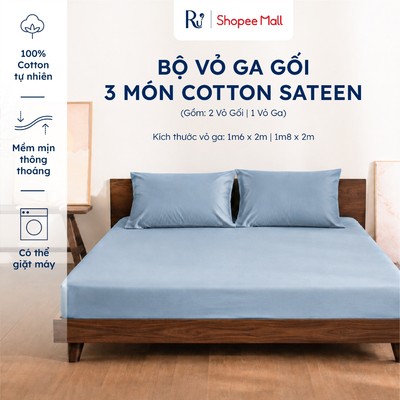 Bộ Ga Gối 3 Món Cotton Sateen Ru9 Bo Chun | Thoáng Mát Mềm Mịn | Màu Trơn - Nhiều Màu  | Kích Thước 1m6 x 2m ; 1m8 x 2m