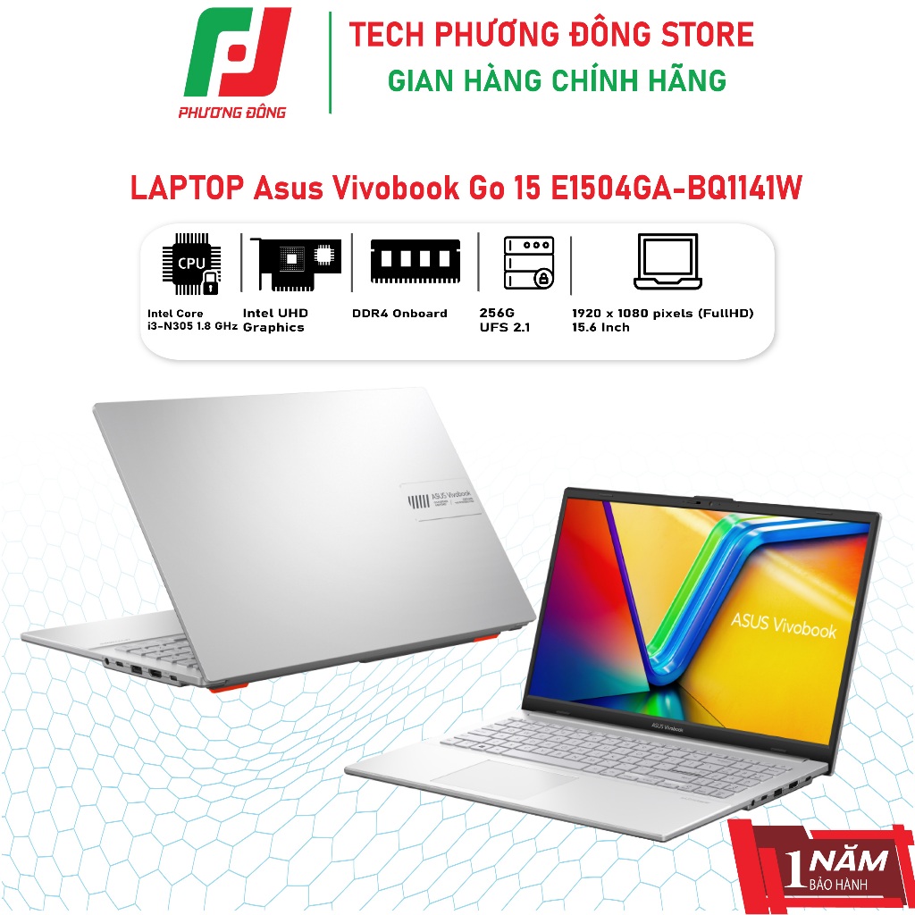 Laptop Asus Vivobook Go 15 E1504GA-BQ1141W i3-N305/8GB/256GB/Intel UHD/60Hz/Win 11/Bạc | Chính hãng|
