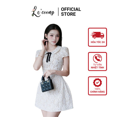 Váy Tiểu Thư Ren Hoa Cổ Sen LECOONG V890 Váy Đẹp Đính Nơ Đen Sang Chảnh